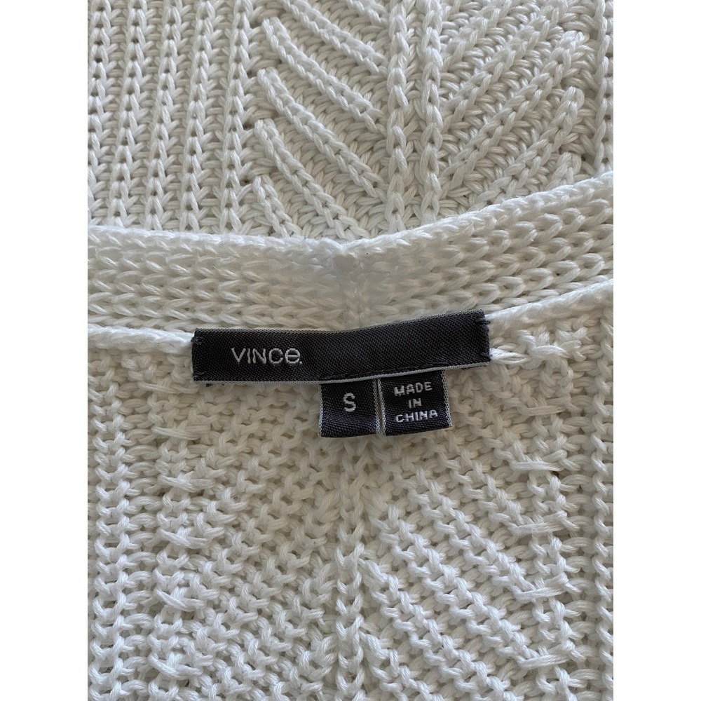 Vince V-Neck Cotton Knit Sweater Size S White Oversized Ribbed Minimalist Beach - Picture 6 of 9